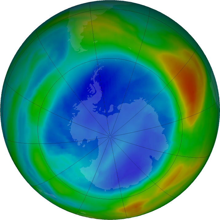 Antarctic ozone map for 26 August 2021